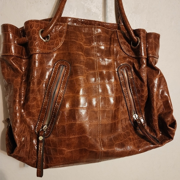 Elle Handbags - Elle Embossed Brown Vinyl Shoulder Bag